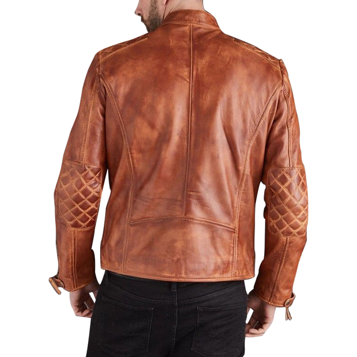 BACK Men's Cognac Leather Biker Jacket
