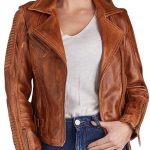 Women's Tan Leather Biker Jacket