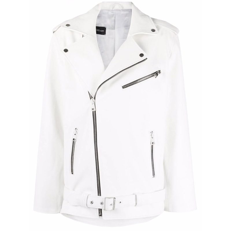Women's White Oversized Leather Jacket