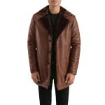 Men's Cinnamon Distressed Leather Fur Coat