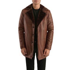 Men's Cinnamon Distressed Leather Fur Coat
