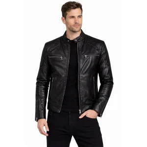 Men’s Black Zig Leather Jacket