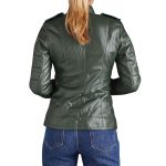 Women's Green Leather Moto Jacket