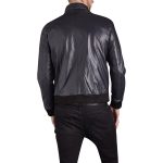 Blue Leather Bomber Jacket