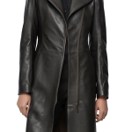 Women Black Long Leather Coat