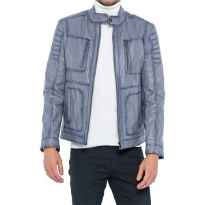 Men's Grey Bomber Leather Jacket