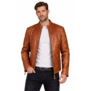 Men's Cognac Leather Biker Jacket