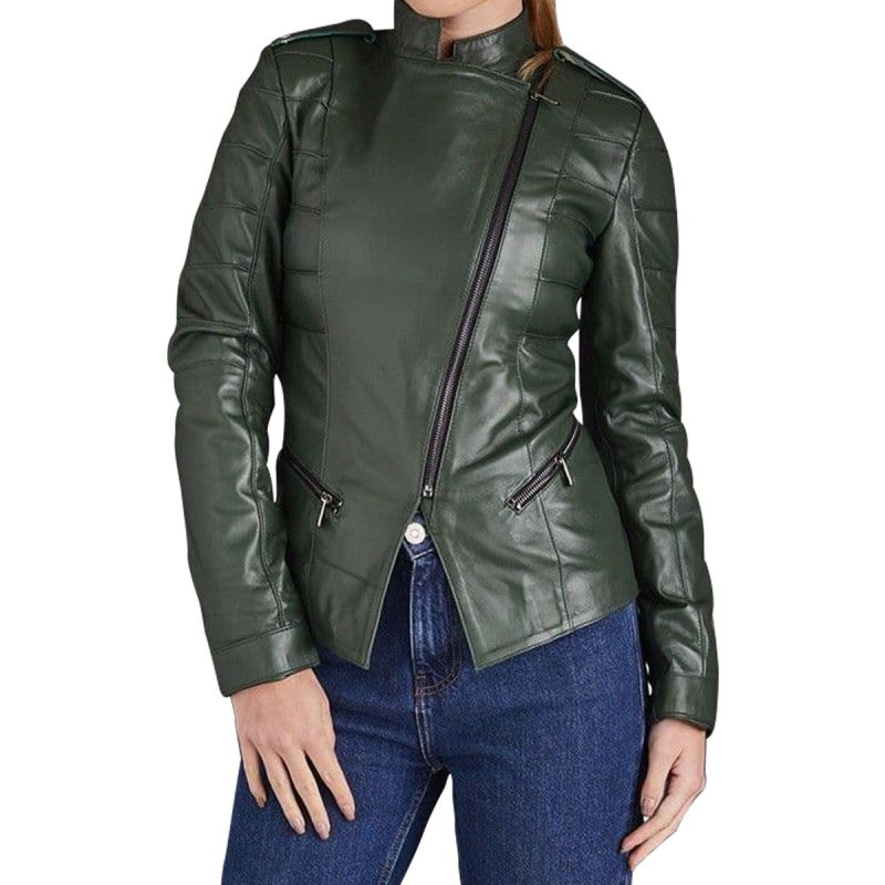 Women's Green Leather Moto Jacket