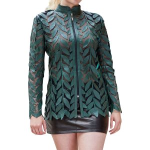 Green Leather Leaf Jacket Ladies