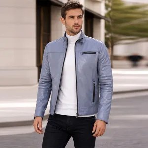 Iconic Grey Leather Biker Jacket