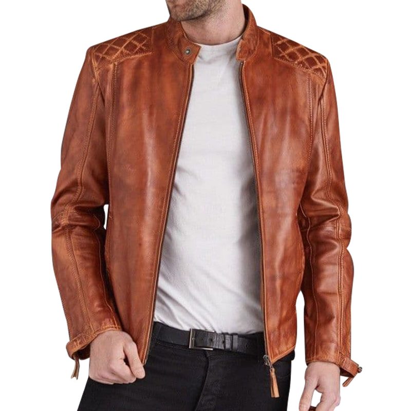 Men's Cognac Leather Biker Jacket Men's Cognac Leather Biker Jacket
