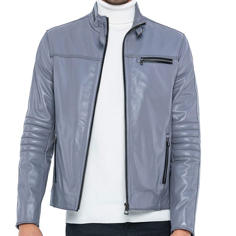Men’s Grey Biker Leather Jacket