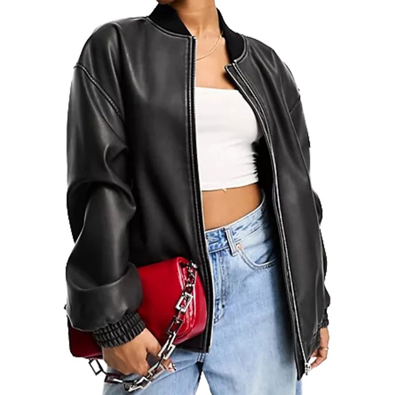Women's Oversized Black Bomber Jacket Women's Oversized Black Bomber Jacket