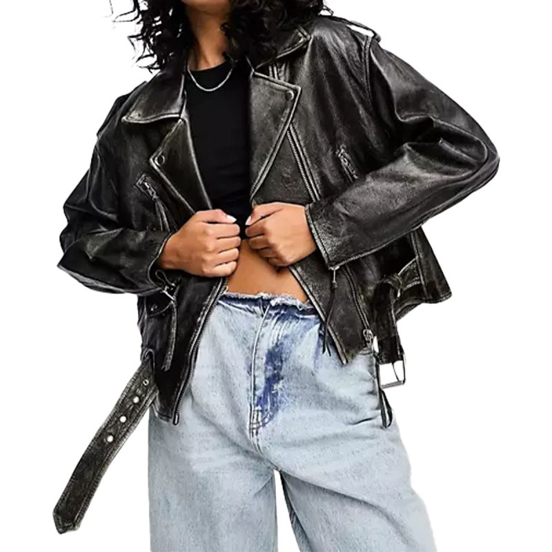 Black Oversized Leather Jacket Ladies