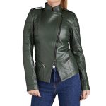 Women's Green Leather Moto Jacket