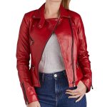 Anna Red Leather Jacket Women's