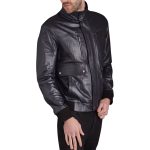 Blue Leather Bomber Jacket