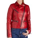 Anna Red Leather Jacket Women's