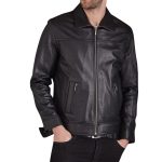 side Men's Leather Jacket in Black