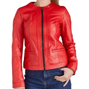 Crimson Red Biker Jacket Ladies
