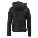 Black Leather Hooded Jacket Ladies