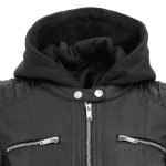 Black Leather Hooded Jacket Ladies