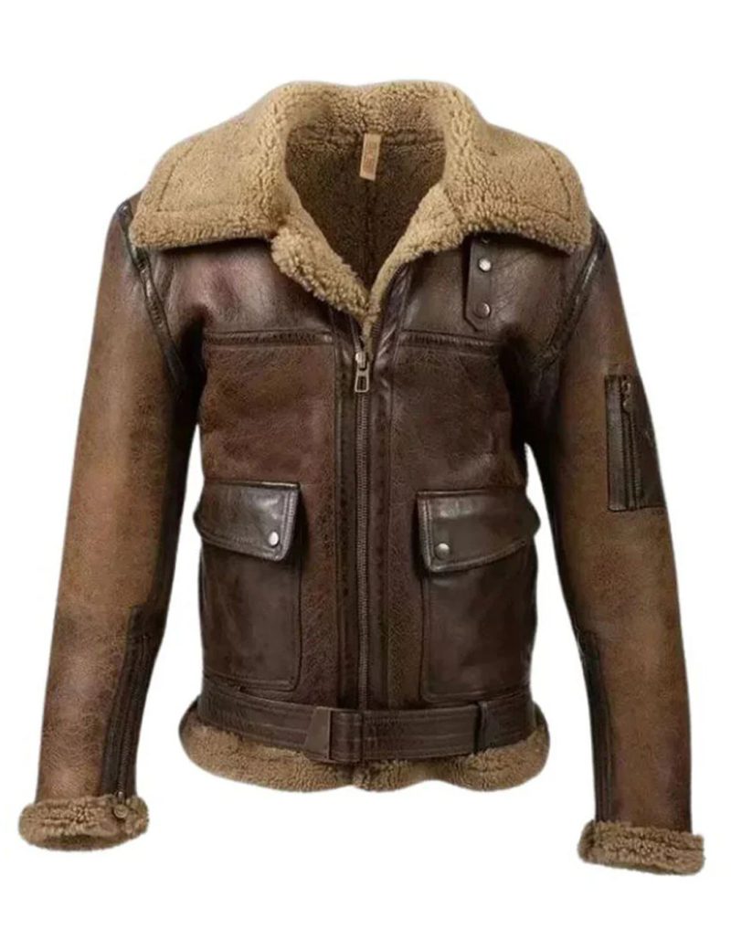 Brown Aviator Shearling Leather Jacket