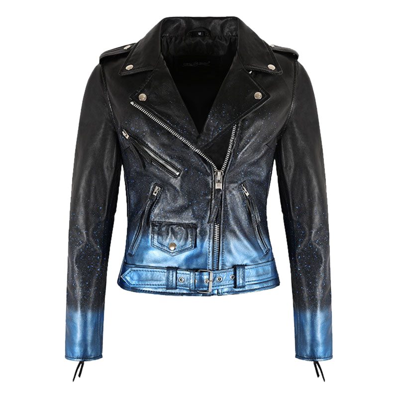 Women's Black and Blue Gradient Leather Jacket