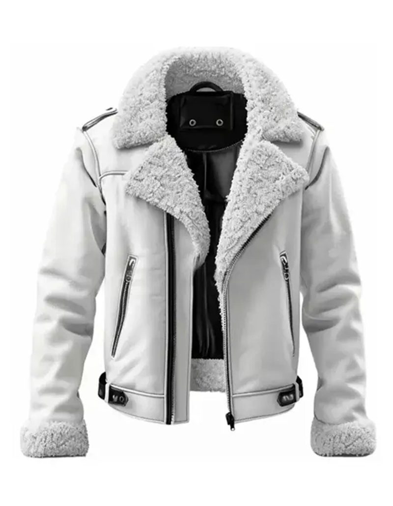 White Shearling Leather Jacket