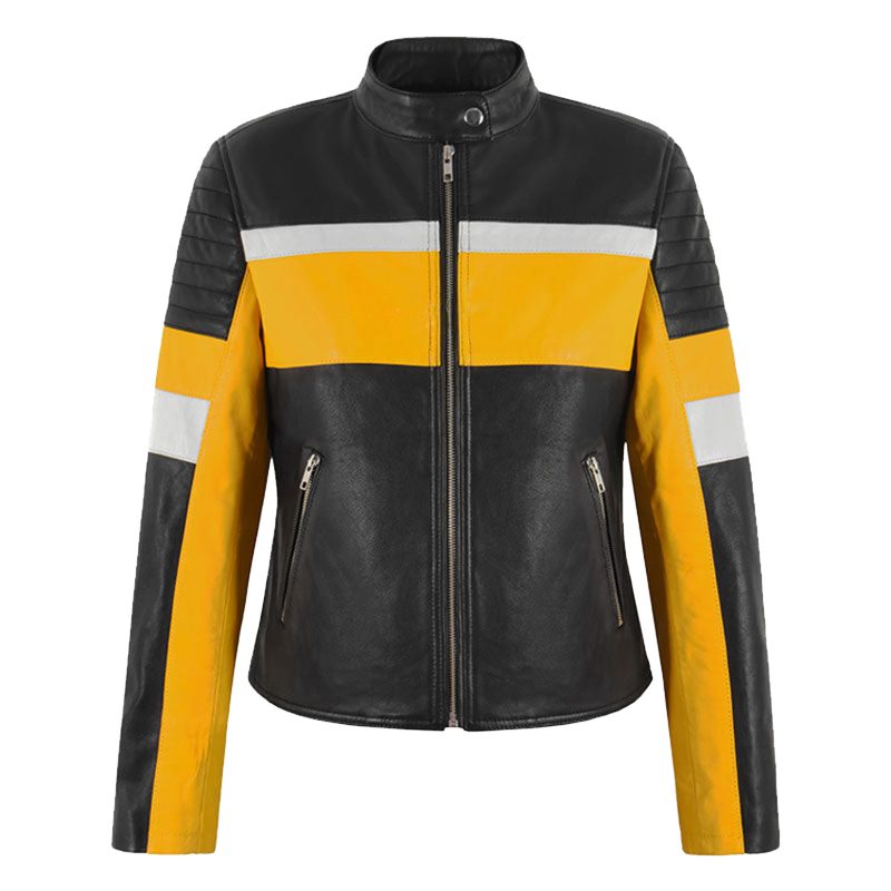 Women's Black and Yellow Leather Jacket | Bold, Trendy, and Functional