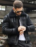 Black Aviator Shearling Leather Jacket