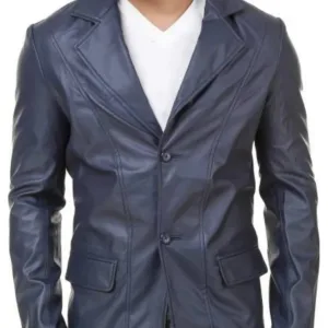 Dart Detailing Navy Blue Leather Blazer
