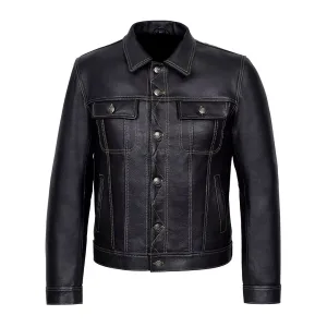 Men’s Classic Black Leather Trucker Jacket