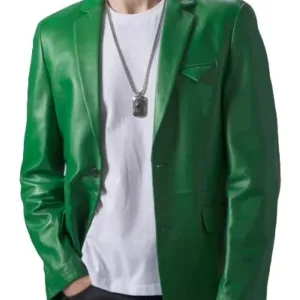Notch Collar Green Leather Blazer