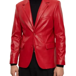 Men's Red Leather Blazer Jacket