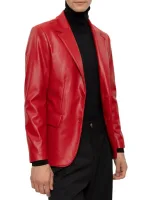 Notched Lapels Red Leather Blazer