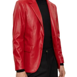 Notched Lapels Red Leather Blazer