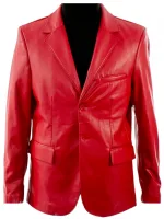 Notched Lapels Red Leather Blazer