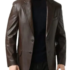 Open Hem Cuffs Brown Leather Blazer