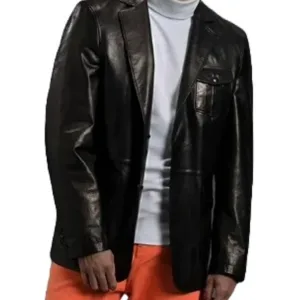 Three Flap Pockets Black Leather Blazer