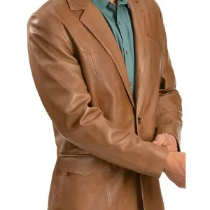 Two Button Camel Leather Blazer