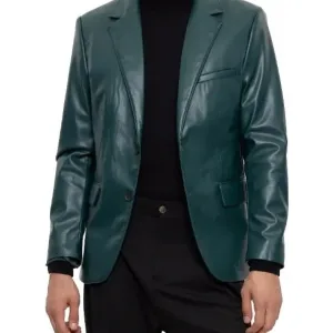 Two Button Green Leather Blazer