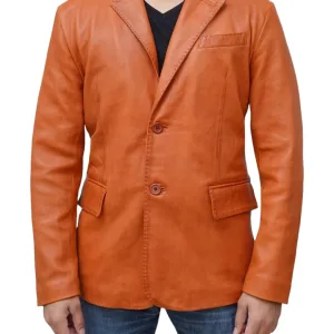 Two Button Orange Leather Blazer