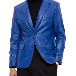 Two Button Royal Blue Leather Blazer