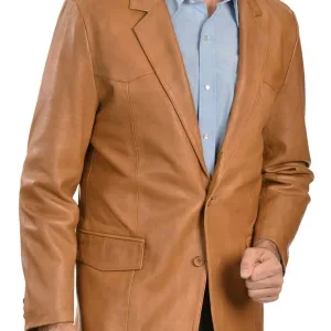 Two Button Tan Leather Blazer