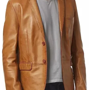 Two Buttons Cognac Leather Blazer
