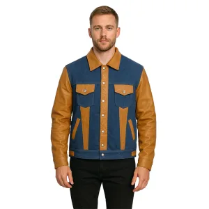 Men’s Denim & Leather Trucker Jacket – Premium Hybrid Style