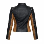 Women’s Two-Tone Studded Biker Leather Jacket