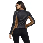 Women’s Two-Tone Studded Biker Leather Jacket