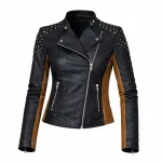 Women’s Two-Tone Studded Biker Leather Jacket